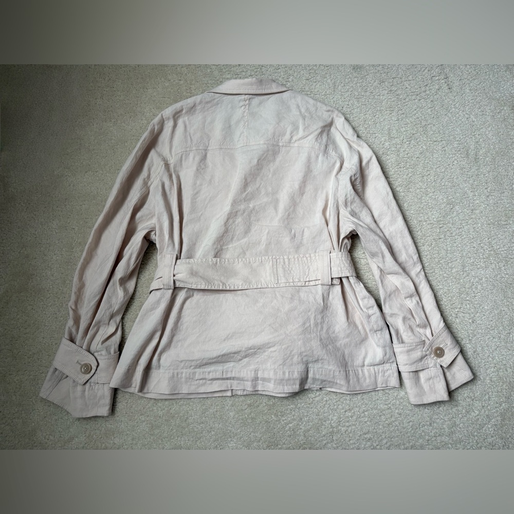 Vince stretch Drapey belted linen blend jacket, sand glow, trench coat , sz M - Picture 10 of 11